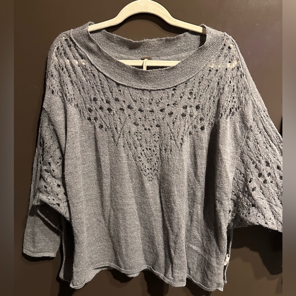 Free People Gray Knit Sweater Oversized Wool Size Extra Small